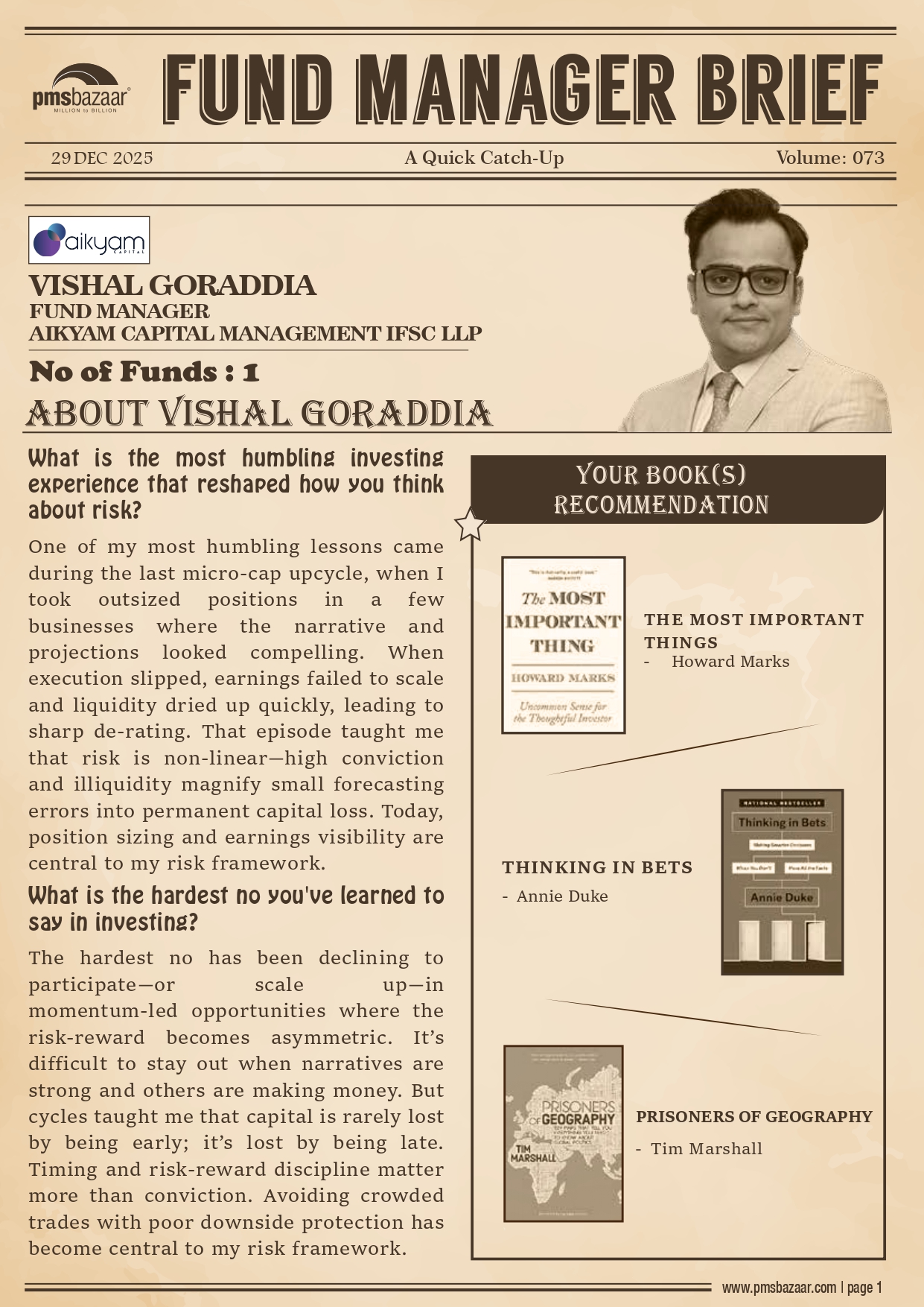 PMSBazaar Fund Manager Brief Vol 73